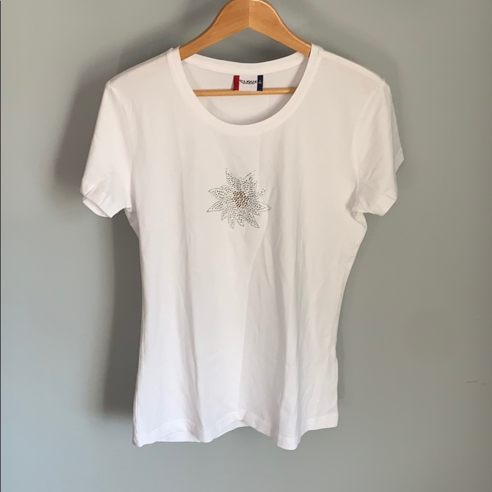 Clique Ladies White Shirt W/ Flower Pattern